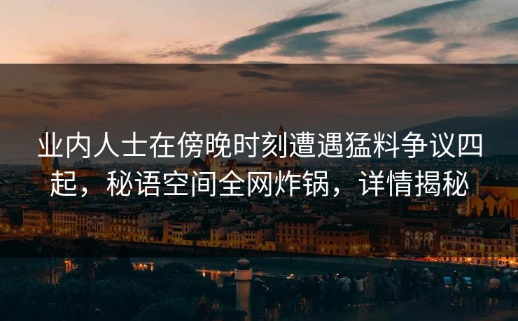 业内人士在傍晚时刻遭遇猛料争议四起，秘语空间全网炸锅，详情揭秘